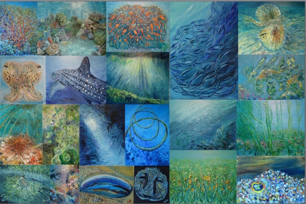 Mosaïque de peintures représentant des fonds marins