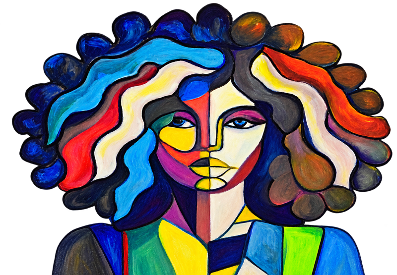 Portrait cubiste multicolore